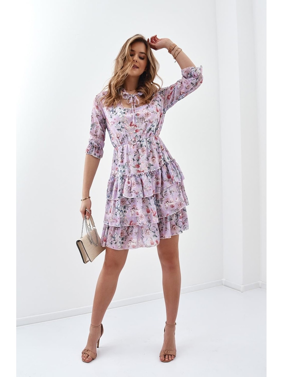 Rochie din sifon cu imprimeu floral, lavanda 02108 - Magazin online - Boutique